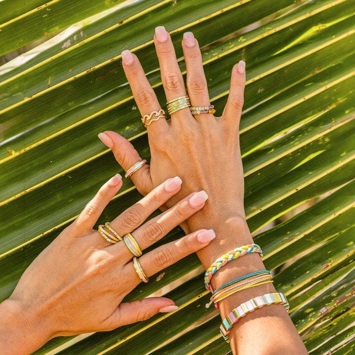 MIXED SEED BEAD GOLD RING SET OF 3 PURA VIDA
