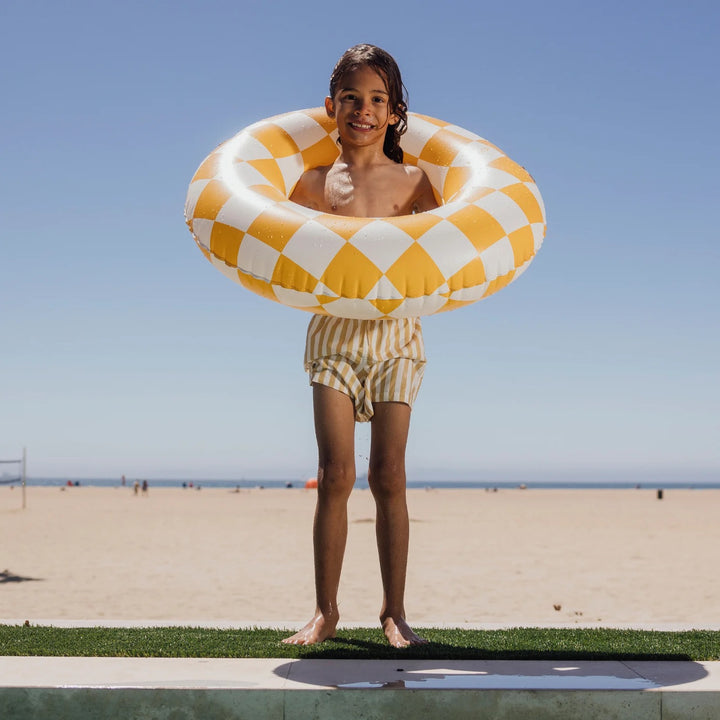 KIDS CHECKERED TUBE FLOAT YELLOW