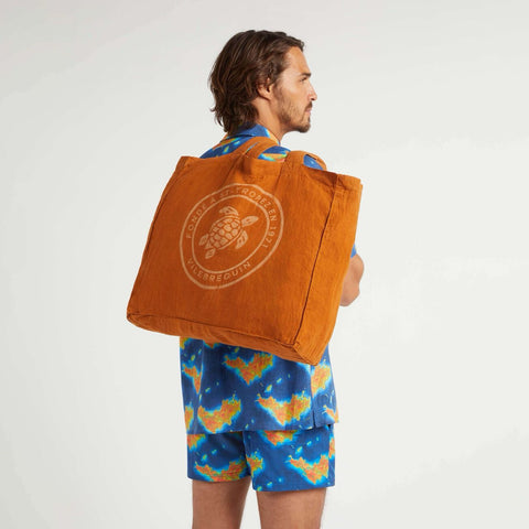 SAC DE PLAGE BABEL EN LIN TORTUE CARAMEL