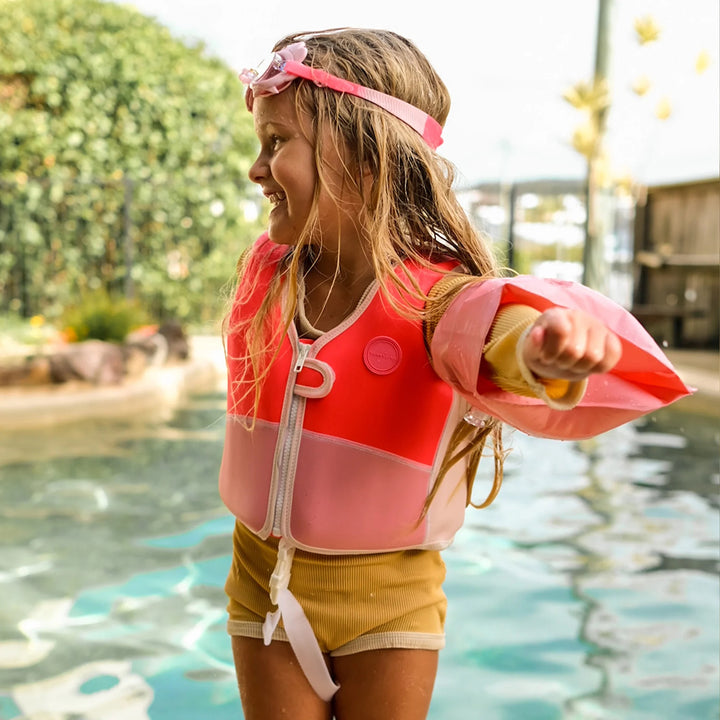 SWIM VEST 1-2 MELODY THE MERMAID NEON STRAWBERRY