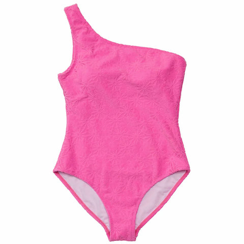 WOMENS BUBBLEGUM BLOOM ONE SHOULDER SWIMSUIT