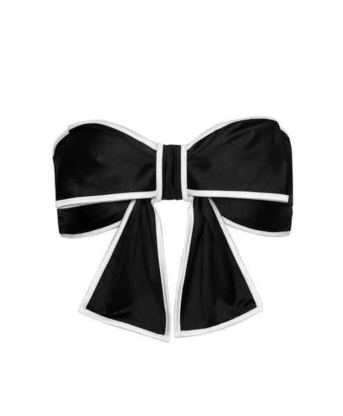 JET BLACK BOW BANDEAU -PIPED  BASIC RUCHED TEENY