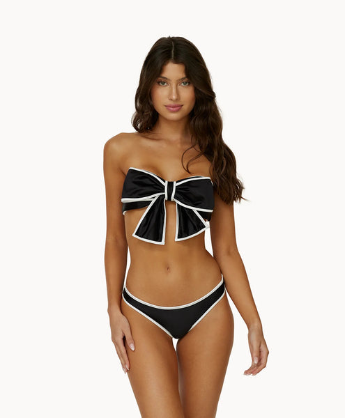 JET BLACK BOW BANDEAU -PIPED  BASIC RUCHED TEENY