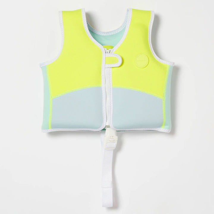 SWIM VEST 1-2 SALTY THE SHARK AQUA NEON YELLOW
