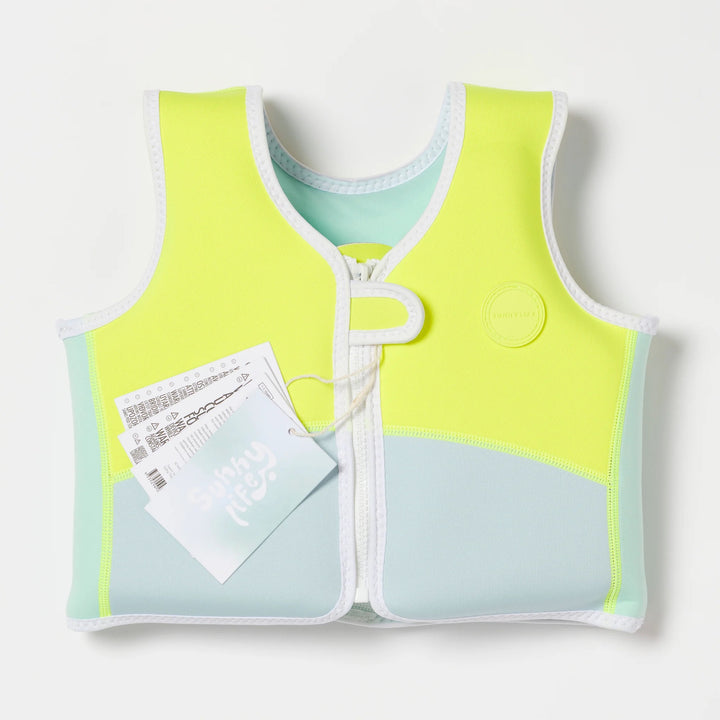 SWIM VEST 1-2 SALTY THE SHARK AQUA NEON YELLOW