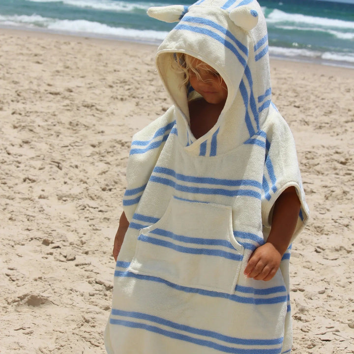 KIDS CHARACTER HOODED TOWEL SAMMY THE SEAGULL BLUE STRIPE - BeachLife Concept