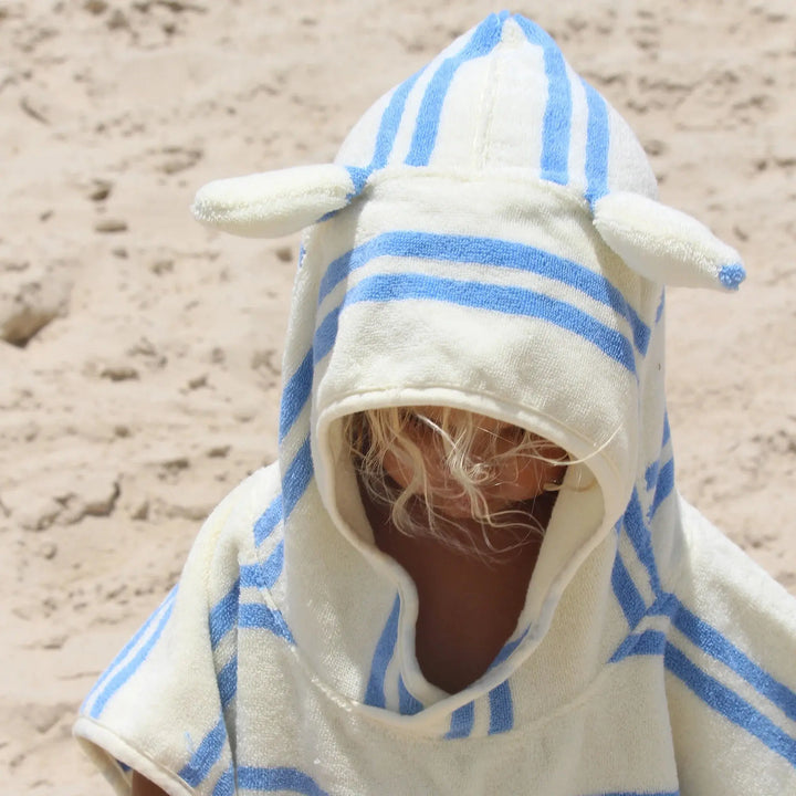 KIDS CHARACTER HOODED TOWEL SAMMY THE SEAGULL BLUE STRIPE - BeachLife Concept