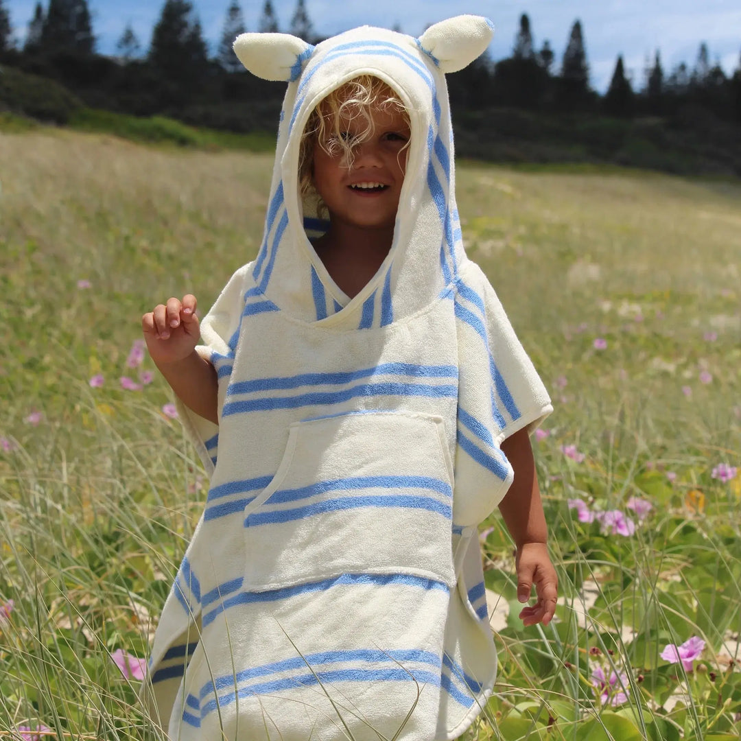 KIDS CHARACTER HOODED TOWEL SAMMY THE SEAGULL BLUE STRIPE - BeachLife Concept
