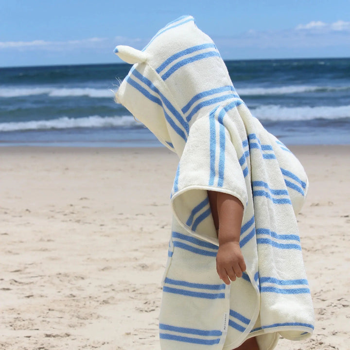 KIDS CHARACTER HOODED TOWEL SAMMY THE SEAGULL BLUE STRIPE - BeachLife Concept