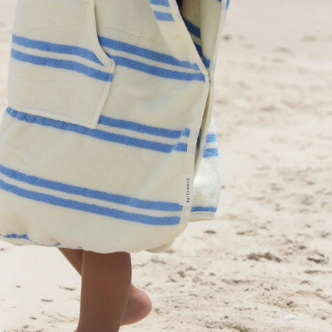 KIDS CHARACTER HOODED TOWEL SAMMY THE SEAGULL BLUE STRIPE - BeachLife Concept