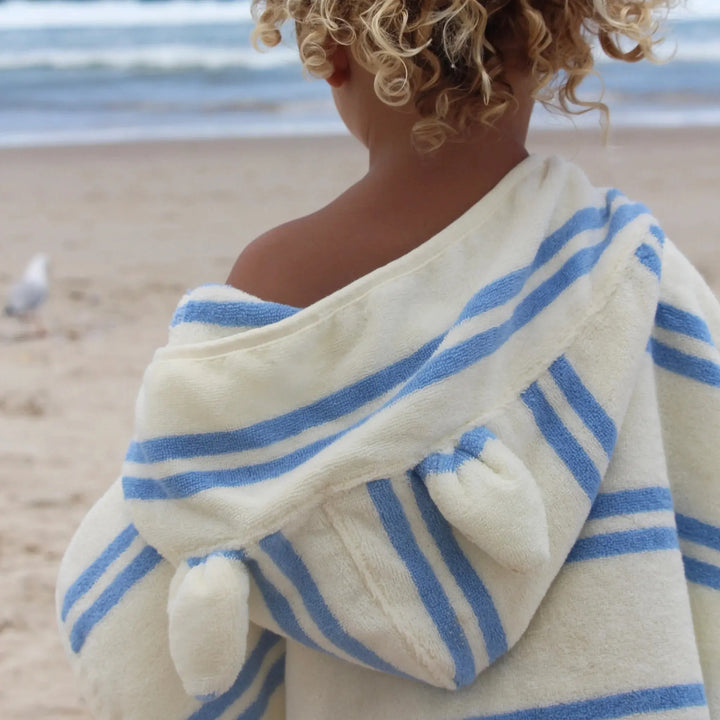 KIDS CHARACTER HOODED TOWEL SAMMY THE SEAGULL BLUE STRIPE - BeachLife Concept