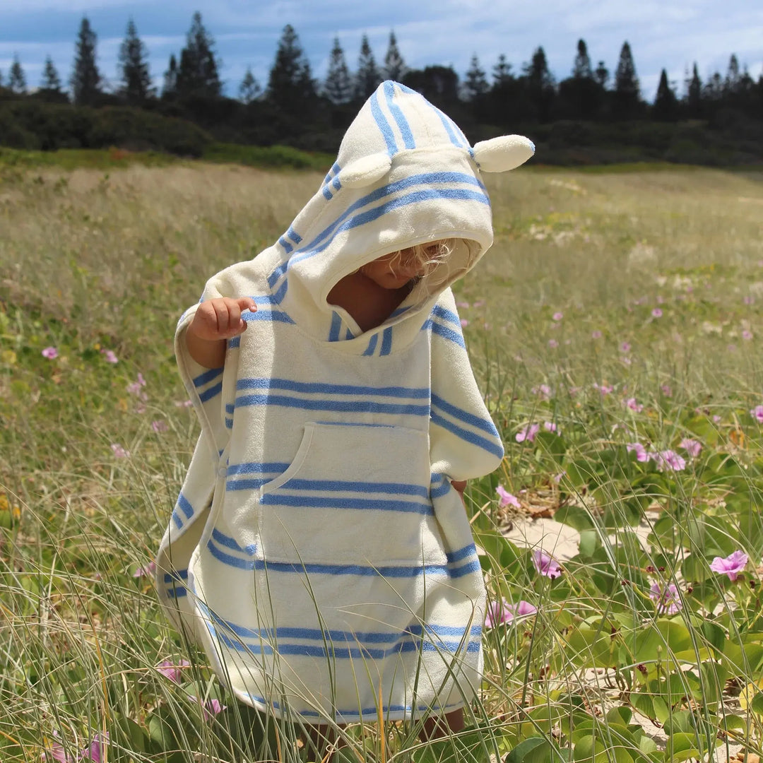KIDS CHARACTER HOODED TOWEL SAMMY THE SEAGULL BLUE STRIPE - BeachLife Concept