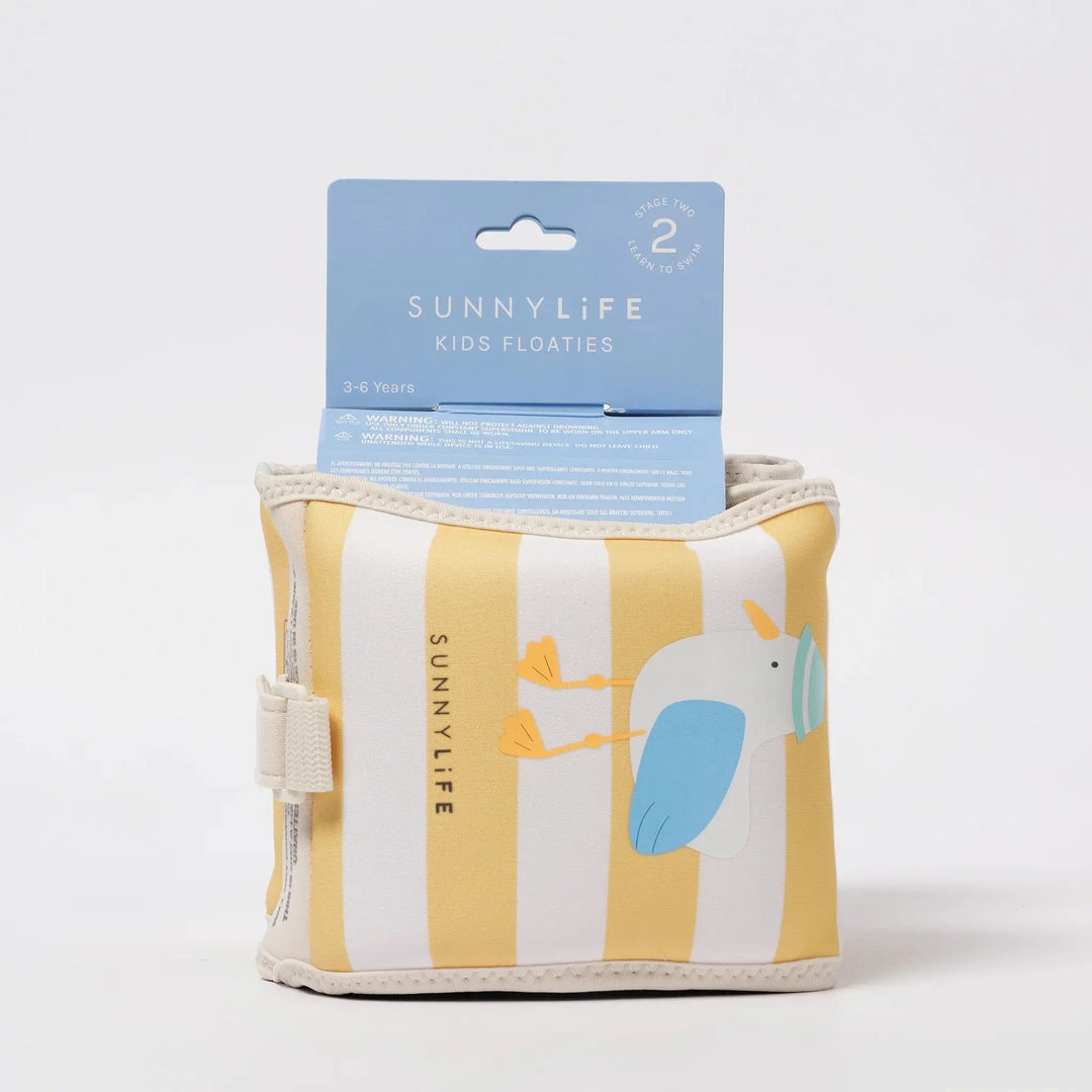 KIDS NEOPRENE ARM BANDS SAMMY THE SEAGULL MUSTARD STRIPE - BeachLife Concept