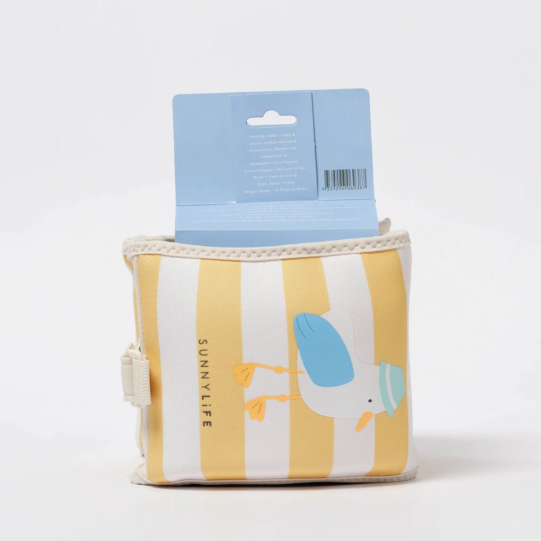 KIDS NEOPRENE ARM BANDS SAMMY THE SEAGULL MUSTARD STRIPE - BeachLife Concept