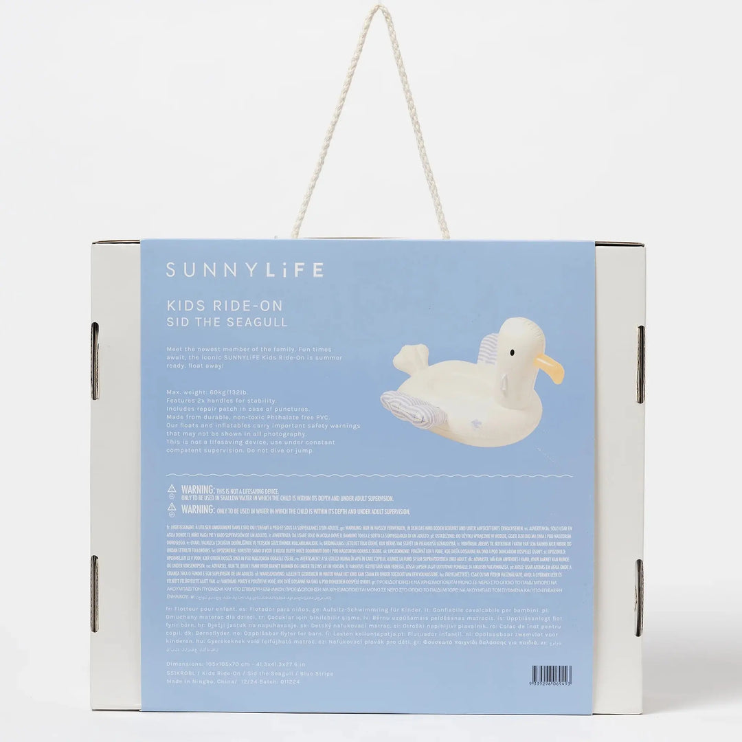 KIDS RIDE-ON FLOAT SAMMY THE SEAGULL BLUE STRIPE - BeachLife Concept