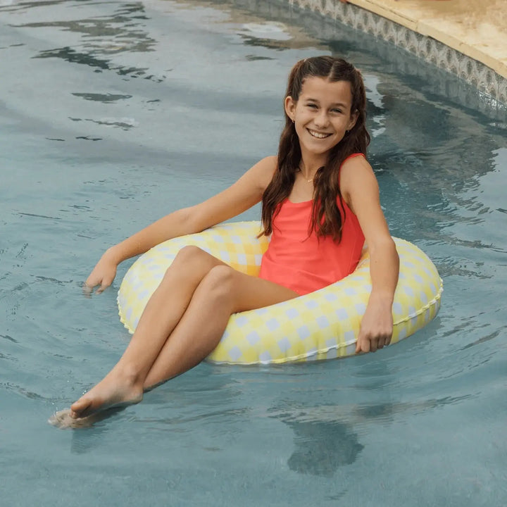 KIDS TUBE FLOAT YELLOW GINGHAM - BeachLife Concept