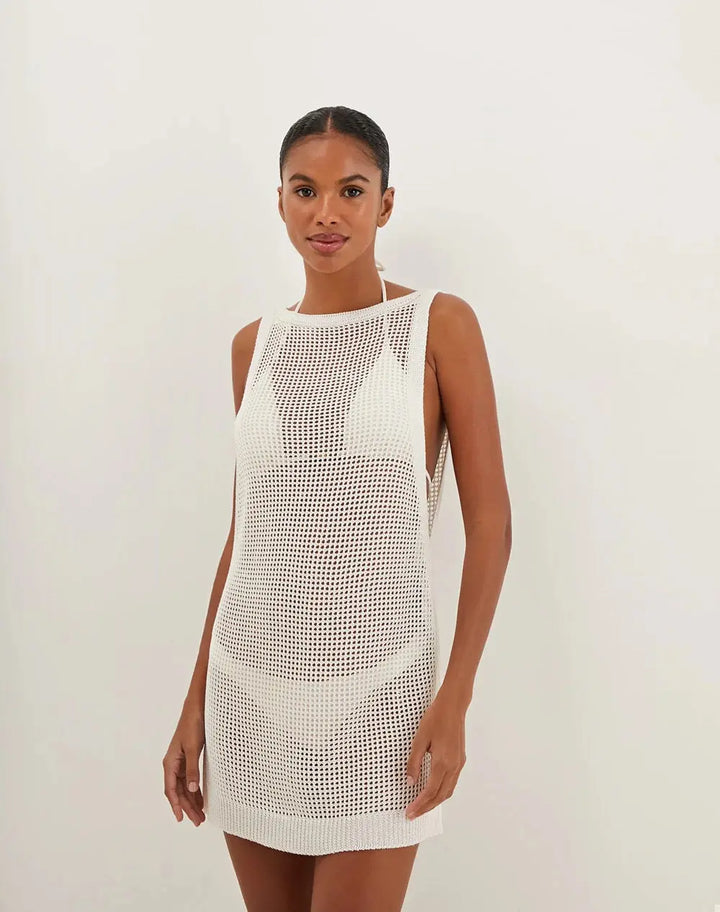 KNIT ERIKA SHORT COVER UP OFF WHITE - BeachLife Concept