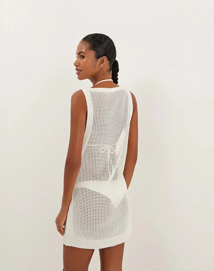 KNIT ERIKA SHORT COVER UP OFF WHITE - BeachLife Concept