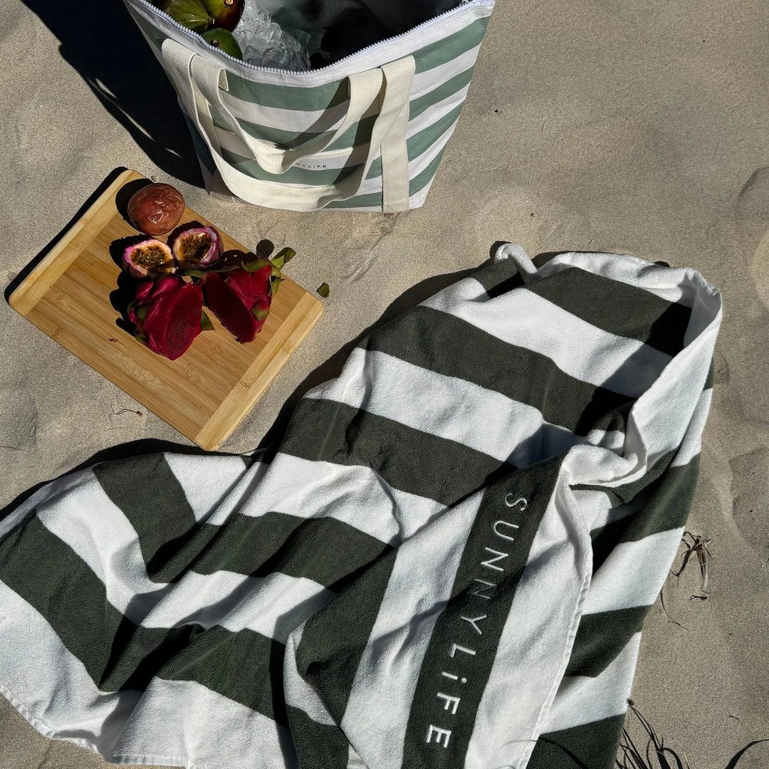 LIGHT COOLER TOTE - LA PALMA SAGE STRIPE - BeachLife Concept