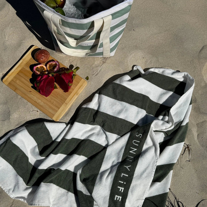 LIGHT COOLER TOTE - LA PALMA SAGE STRIPE - BeachLife Concept