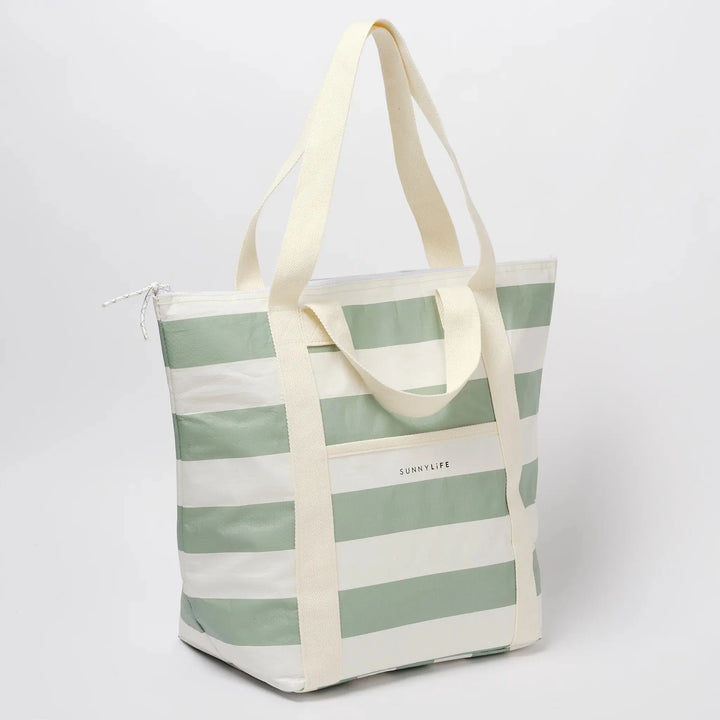 LIGHT COOLER TOTE - LA PALMA SAGE STRIPE - BeachLife Concept