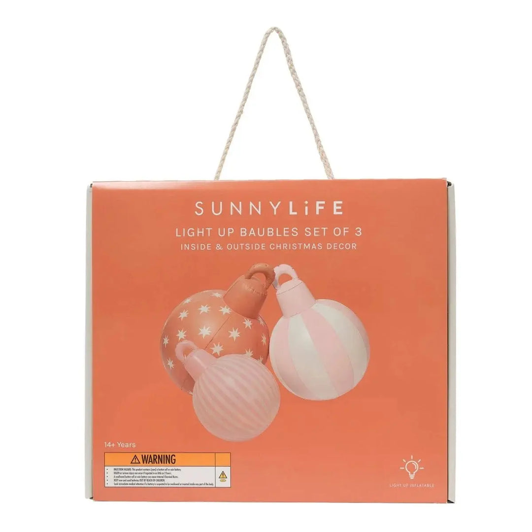 LIGHT UP CHRISTMAS BAUBLES CLAY PINK SET OF 3 SUNNYLIFE