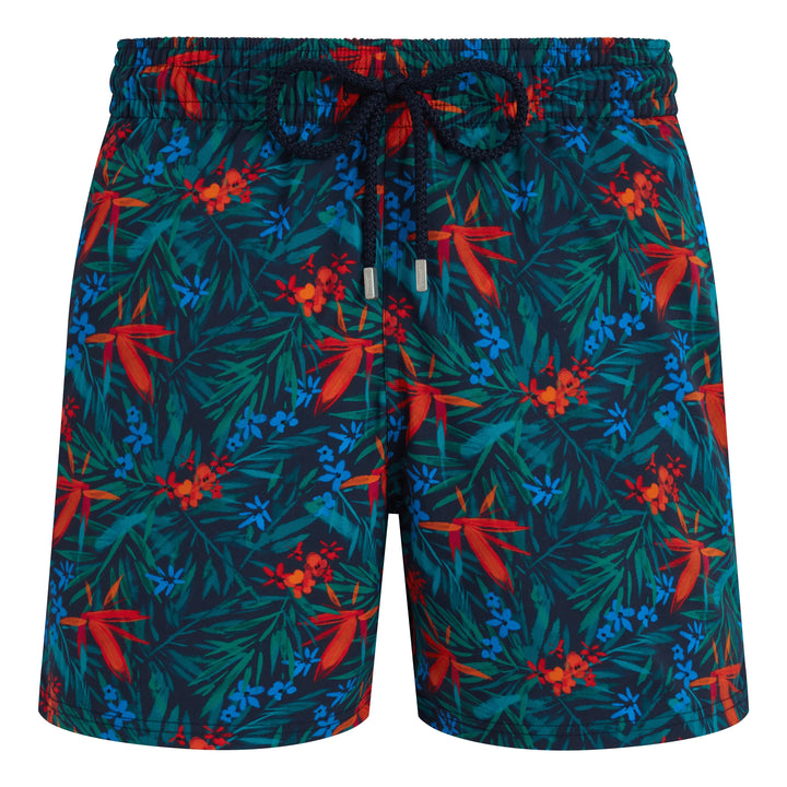 MAILLOT DE BAIN COURT STRETCH TROPICAL FLOWERS BLEU MARINE - BeachLife Concept