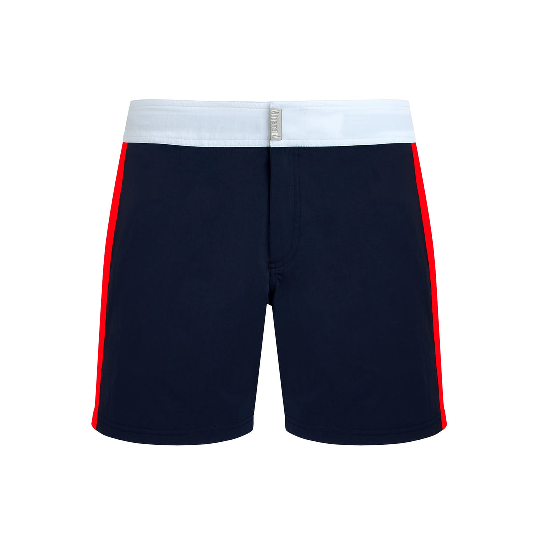 MAILLOT DE BAIN MERLE COURT STRETCH CEINTURE PLATE COLOR BLOCK BLEU MARINE - BeachLife Concept