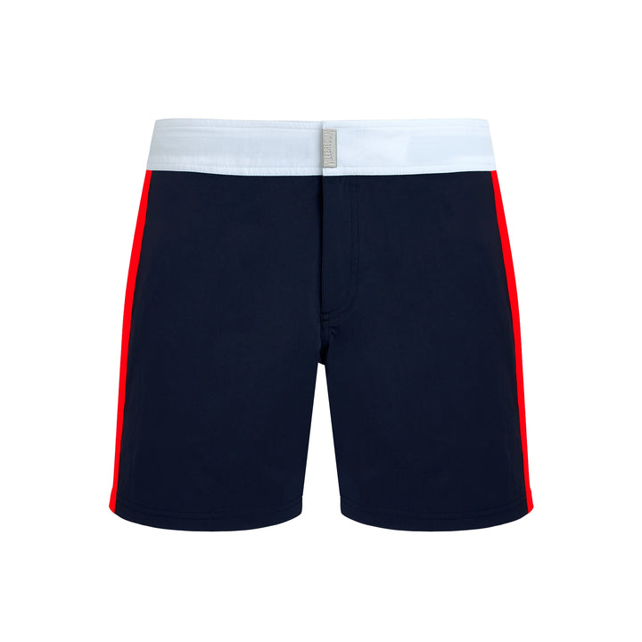 MAILLOT DE BAIN MERLE COURT STRETCH CEINTURE PLATE COLOR BLOCK BLEU MARINE - BeachLife Concept