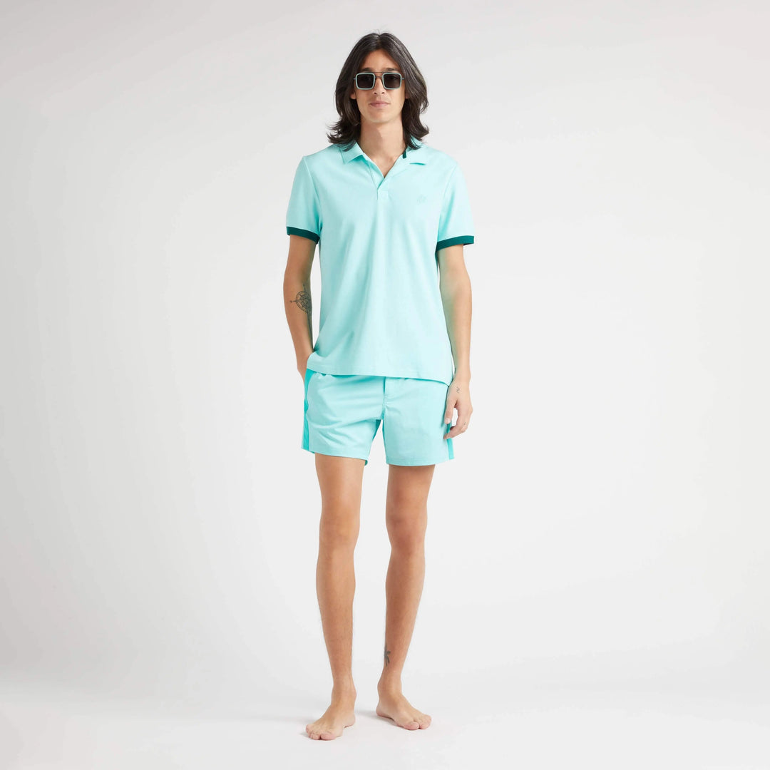 MAILLOT DE BAIN MERLE COURT STRETCH CEINTURE PLATE COLOR BLOCK LAGON - BeachLife Concept