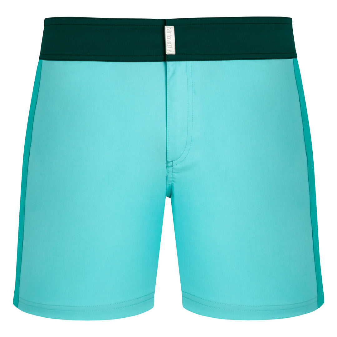 MAILLOT DE BAIN MERLE COURT STRETCH CEINTURE PLATE COLOR BLOCK LAGON - BeachLife Concept