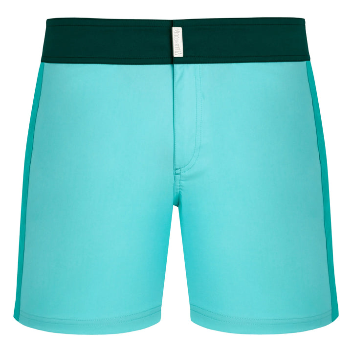 MAILLOT DE BAIN MERLE COURT STRETCH CEINTURE PLATE COLOR BLOCK LAGON - BeachLife Concept