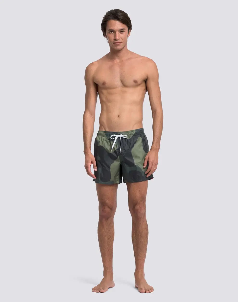 MEN'S SHORT SWIMSUIT WITH ELASTIC WAIST, CAMOU PRINT, RIP-STOP FABRIC SUNDEK