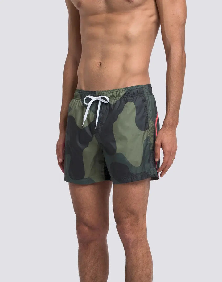 MEN'S SHORT SWIMSUIT WITH ELASTIC WAIST, CAMOU PRINT, RIP-STOP FABRIC SUNDEK