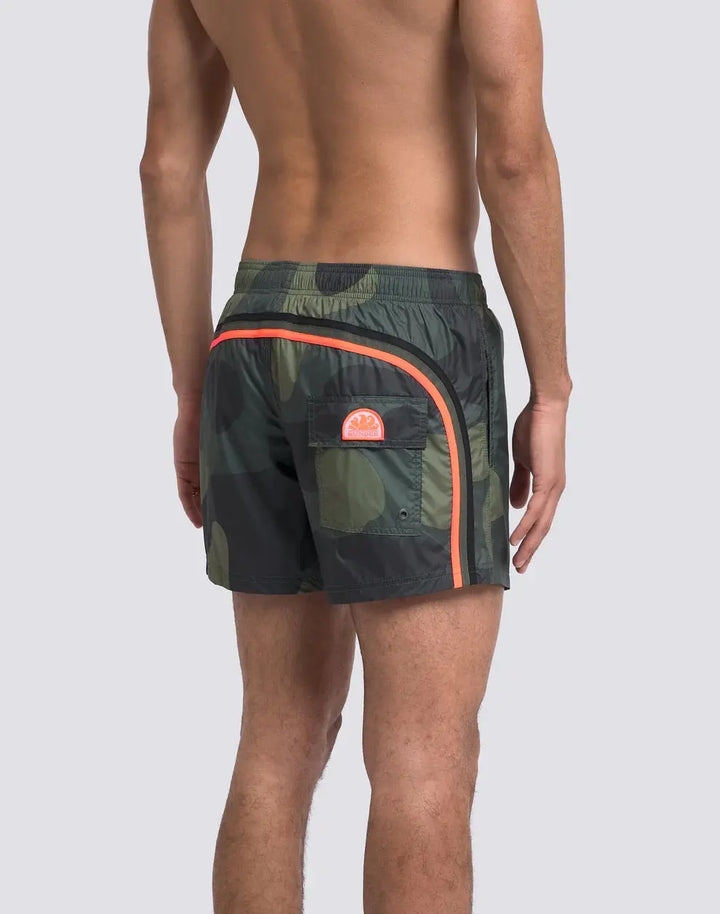 MEN'S SHORT SWIMSUIT WITH ELASTIC WAIST, CAMOU PRINT, RIP-STOP FABRIC SUNDEK