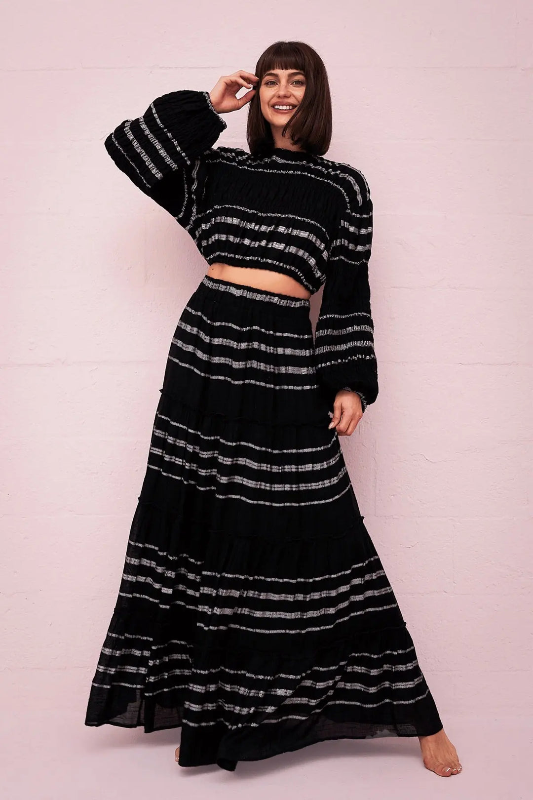 METALLIC STRIPED BOHO SKIRT BeachLife Concept