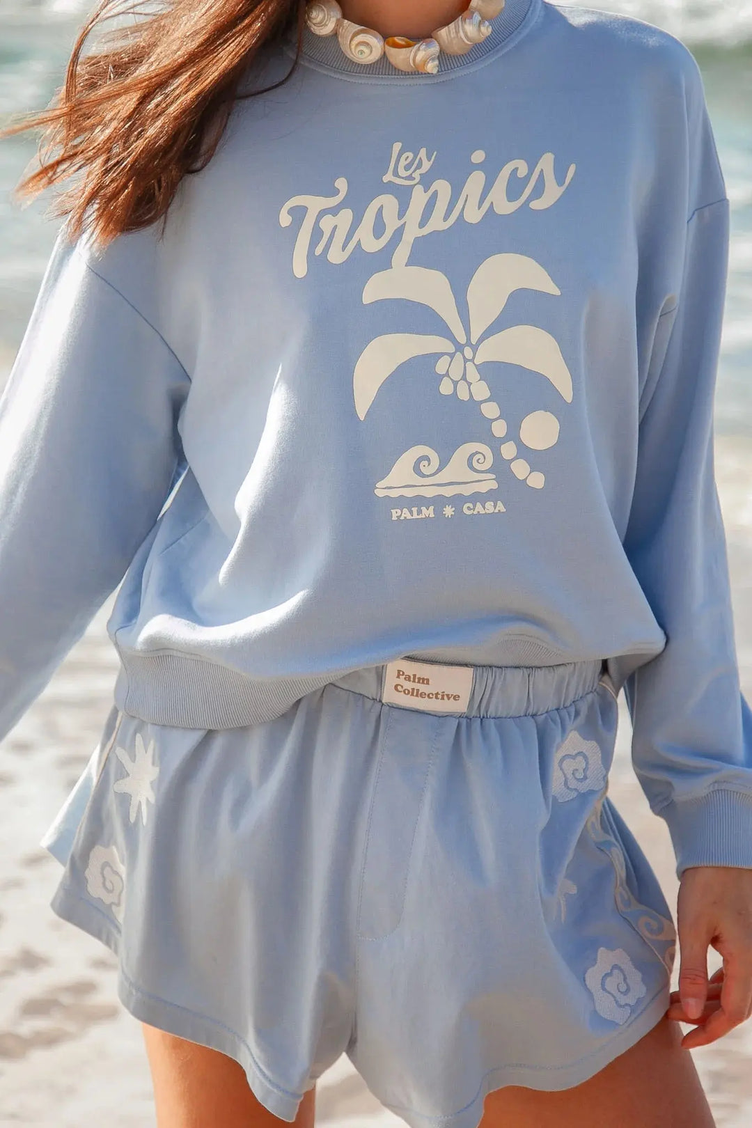 PALM TROPICS FLEECE SWEATER BLUE BeachLife Concept