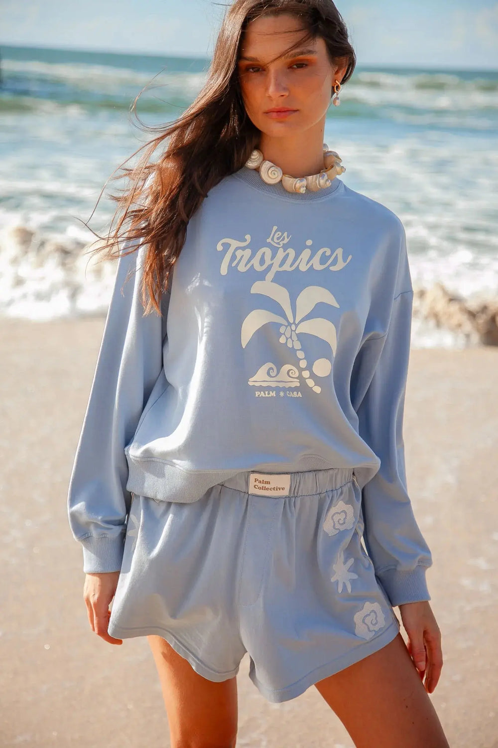 PALM TROPICS FLEECE SWEATER BLUE BeachLife Concept