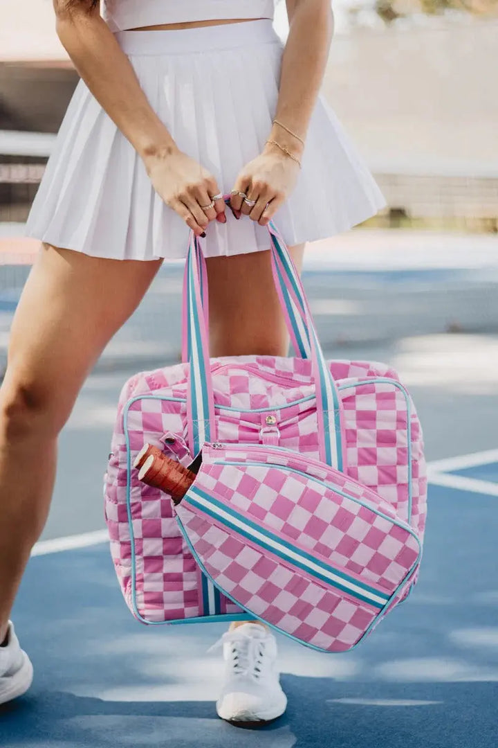 PINK CHECKERPRINT PADEL TOTE BAG - BeachLife Concept