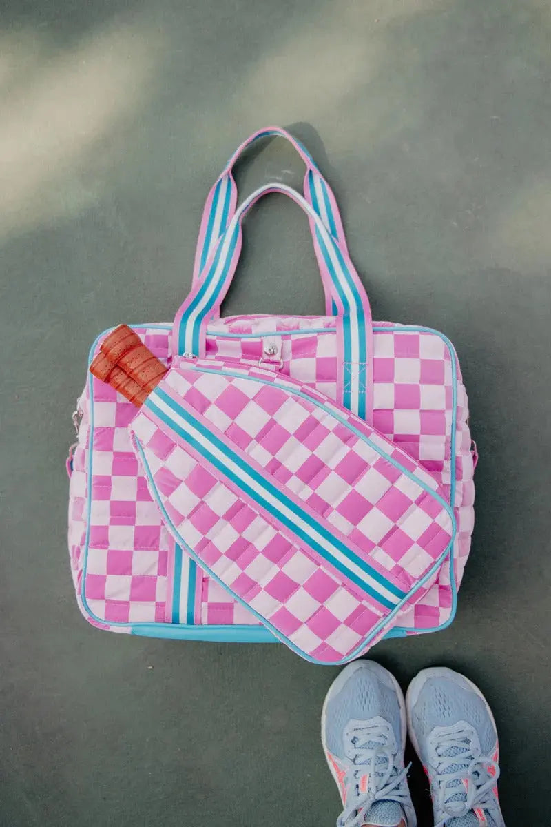 PINK CHECKERPRINT PADEL TOTE BAG - BeachLife Concept