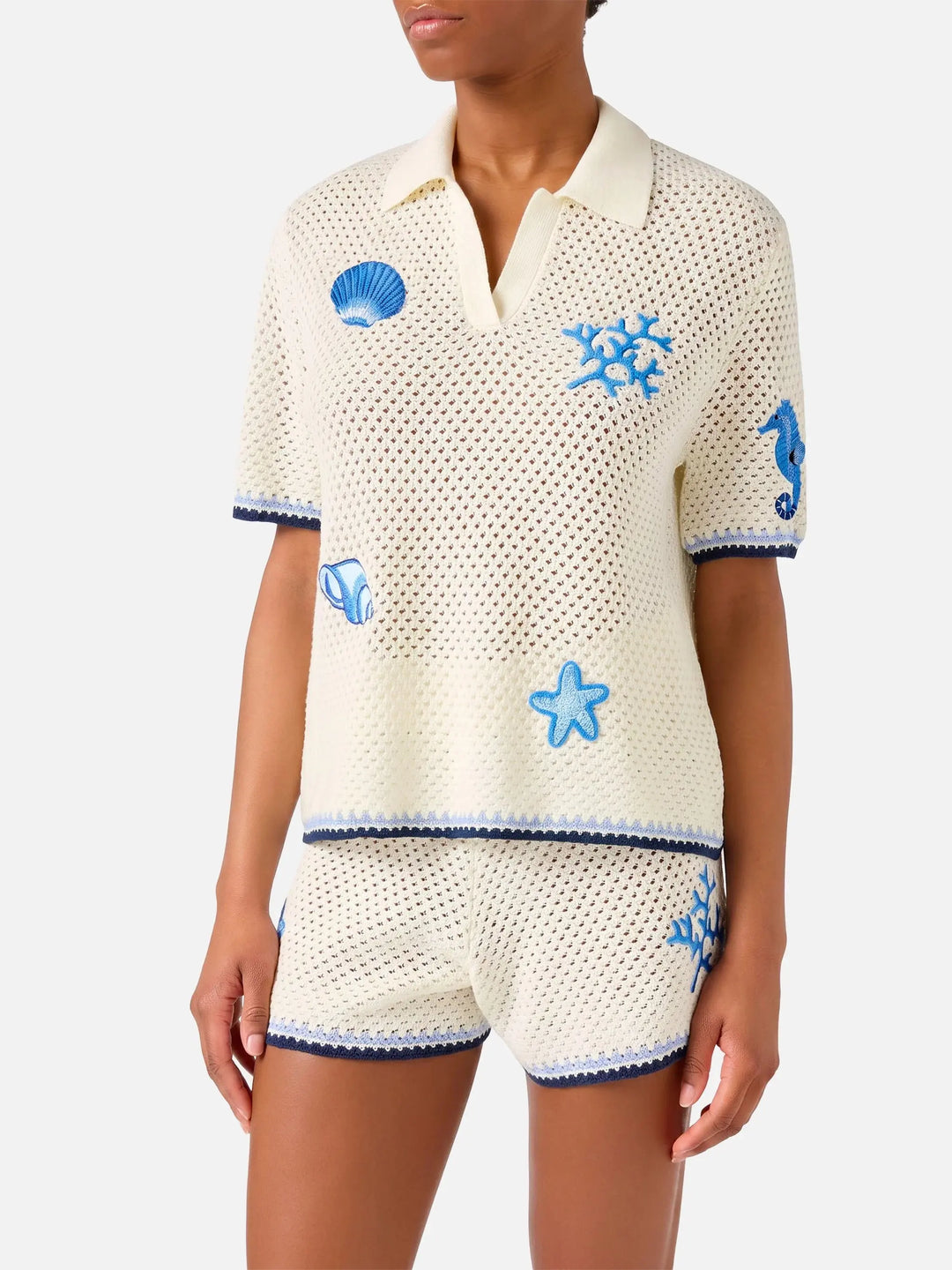 PIXIE WOMAN KNIT POLO LACE OCEANS MC2 SAINT BARTH