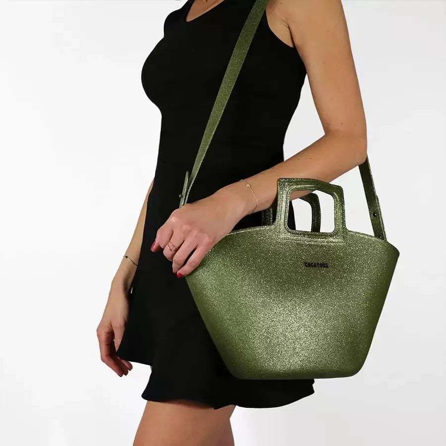 SAC A MAIN CABAS MARISCO GLITTER DARK KAKI BeachLife Concept