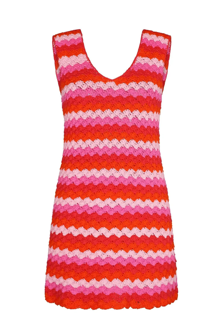 SHELL WAVES CROCHET MINI DRESS PINK PITUSA