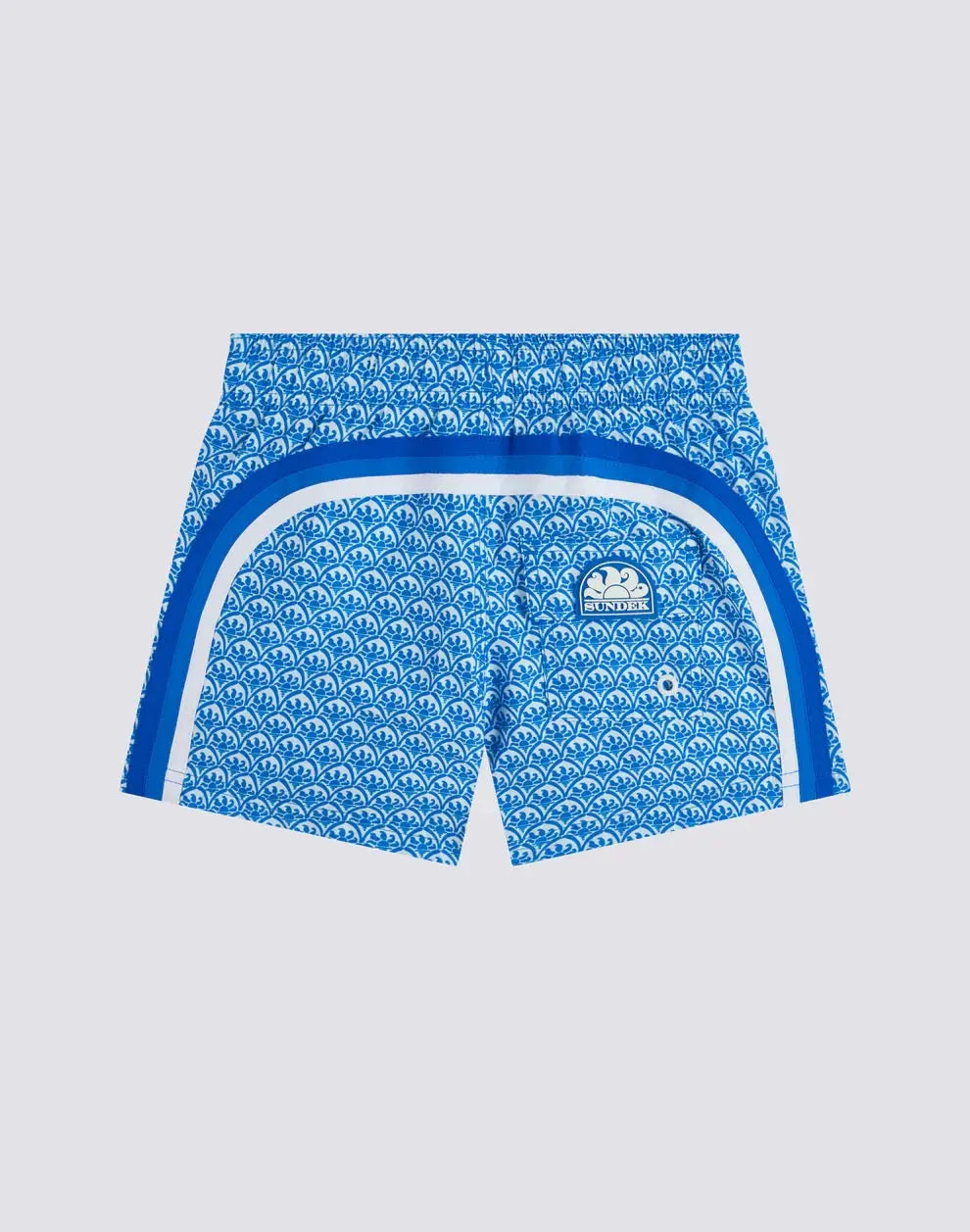 SHORT SWIMSHORTS WITH ELASTICATED WAIST IN REPREVE® WITH MAJOLICA SUNSET PRINT SUNDEK
