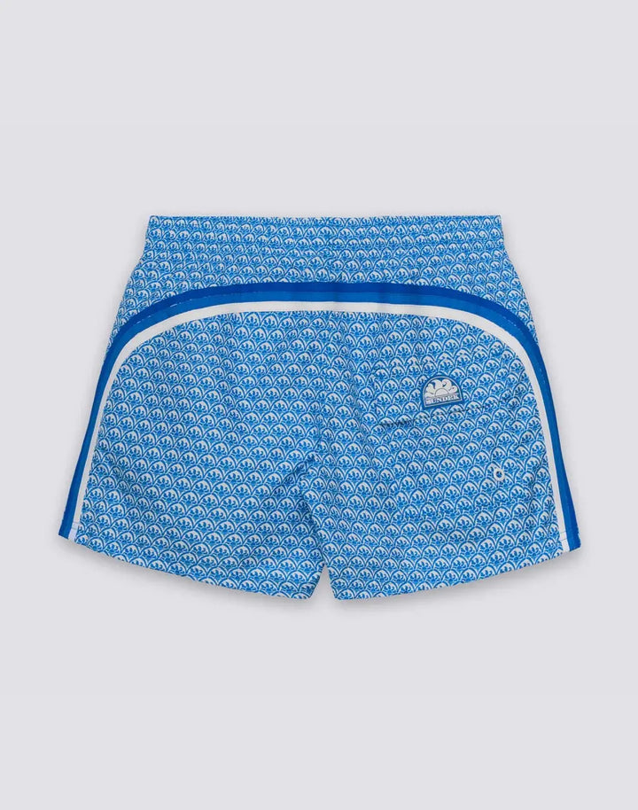 SHORT SWIMSHORTS WITH ELASTICATED WAIST REPREVE® RECYCLED POLYESTER WITH SUNSET MAIOLICA PRINT SUNDEK
