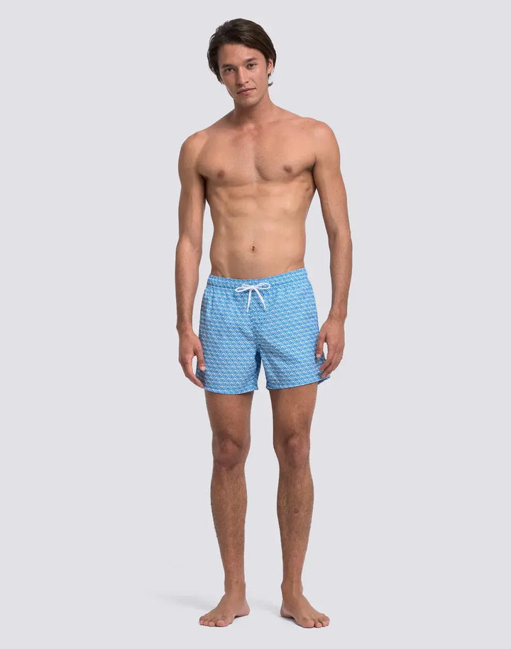 SHORT SWIMSHORTS WITH ELASTICATED WAIST REPREVE® RECYCLED POLYESTER WITH SUNSET MAIOLICA PRINT SUNDEK