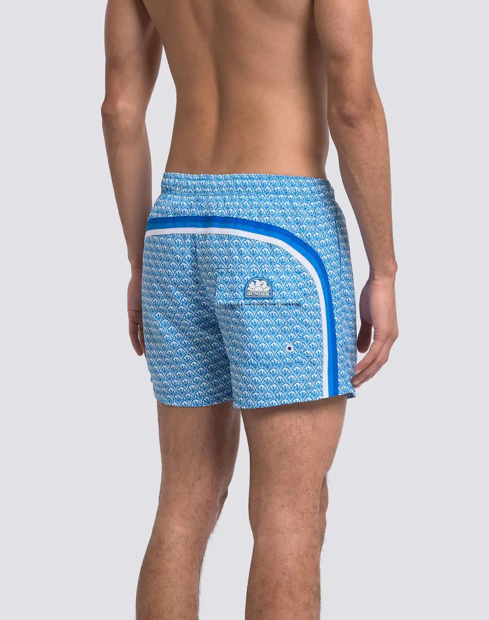 SHORT SWIMSHORTS WITH ELASTICATED WAIST REPREVE® RECYCLED POLYESTER WITH SUNSET MAIOLICA PRINT SUNDEK