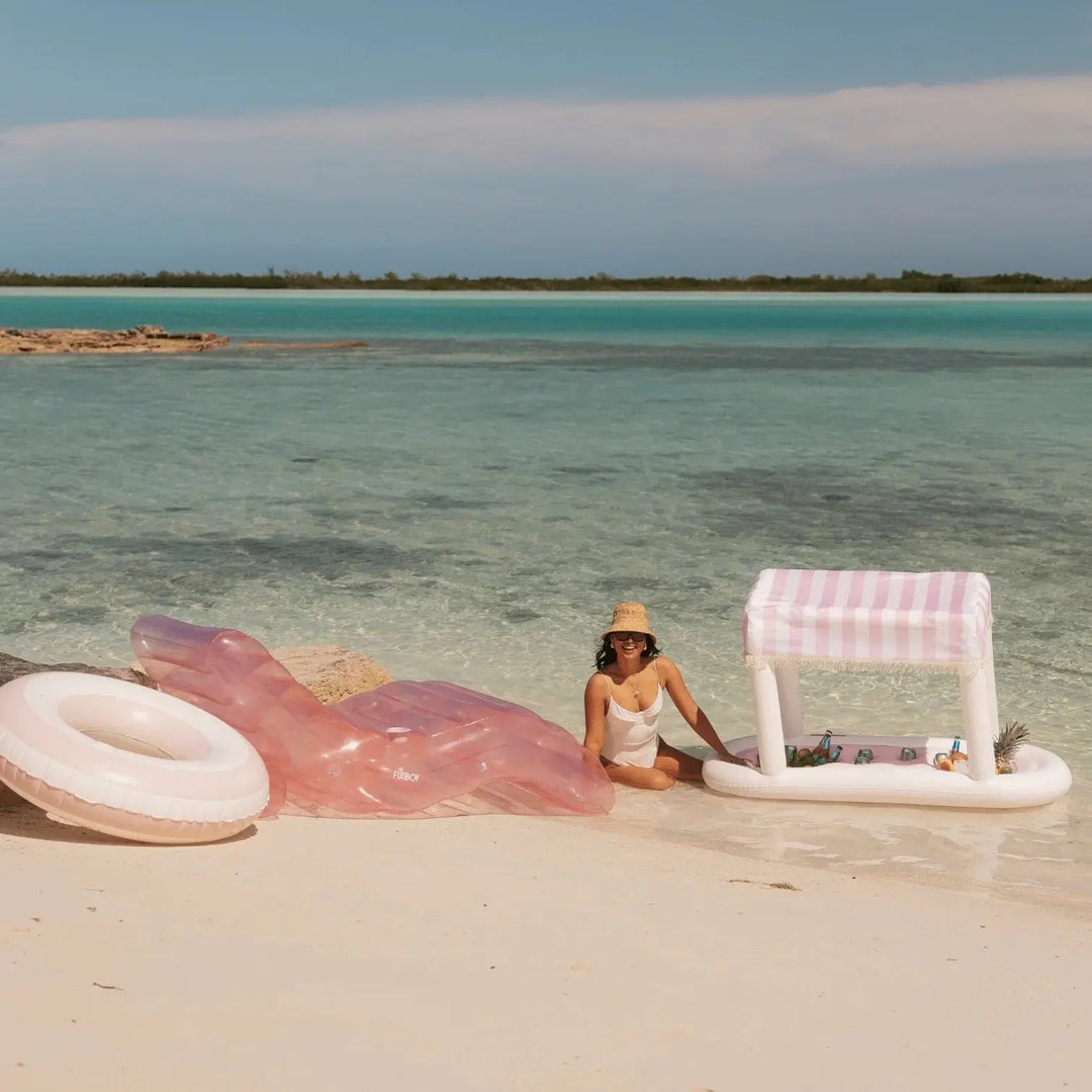 STRIPE TUBE POOL FLOAT PINK & WHITE - BeachLife Concept