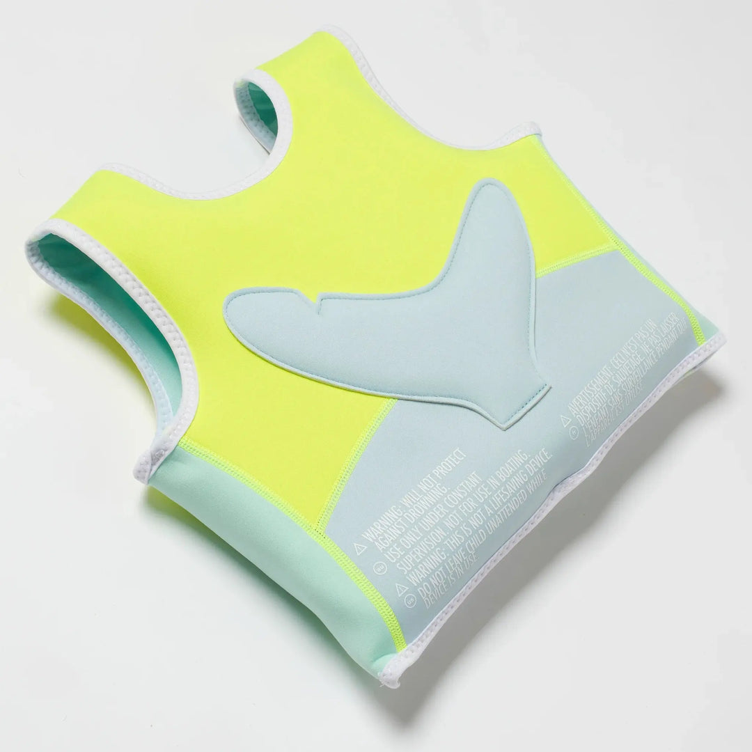 SWIM VEST 1-2 SALTY THE SHARK AQUA NEON YELLOW - BeachLife Concept
