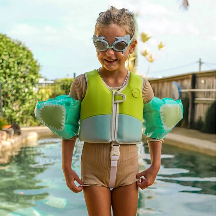 SWIM VEST 2-3 SALTY THE SHARK AQUA NEON YELLOW - BeachLife Concept